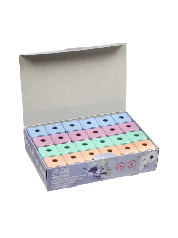Точилка ErichKrause Wave Mini Pastel Bloom, с контейнером, МИКС