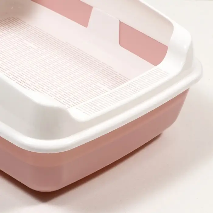 Лоток для кошек, 50.5&times;39&times;23 см, с сеткой и совком, пластик, розовый