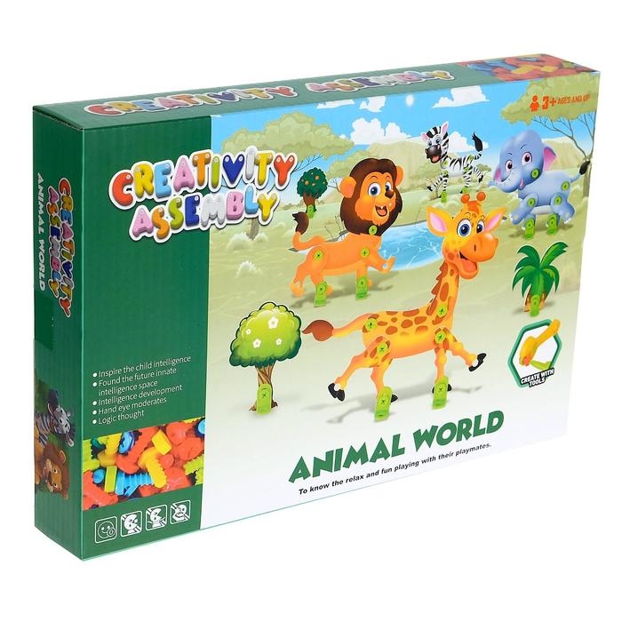 Конструктор винтовая мозаика «Животные сафари», 4 карточки, 3 инструмента Конструктор винтовая мозаика «Животные сафари», 4 карточки, 3 инструмента