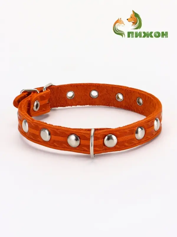Ошейник кожаный однослойный украшенный, 1,2 см, ОШ 20-26 см микс цветов