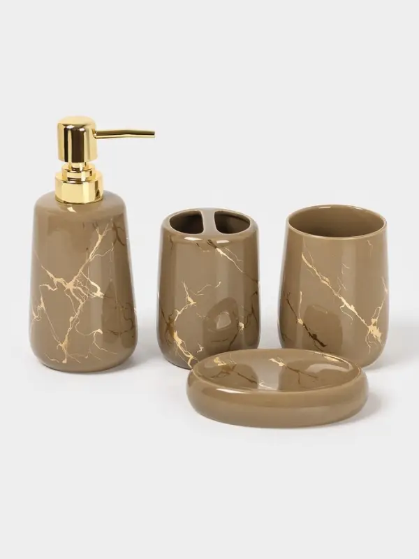 Набор аксессуаров для ванной комнаты SAVANNA &laquo;Гроза&raquo;, 4 предмета, мыльница, дозатор для мыла, 2 стакана, коричневый