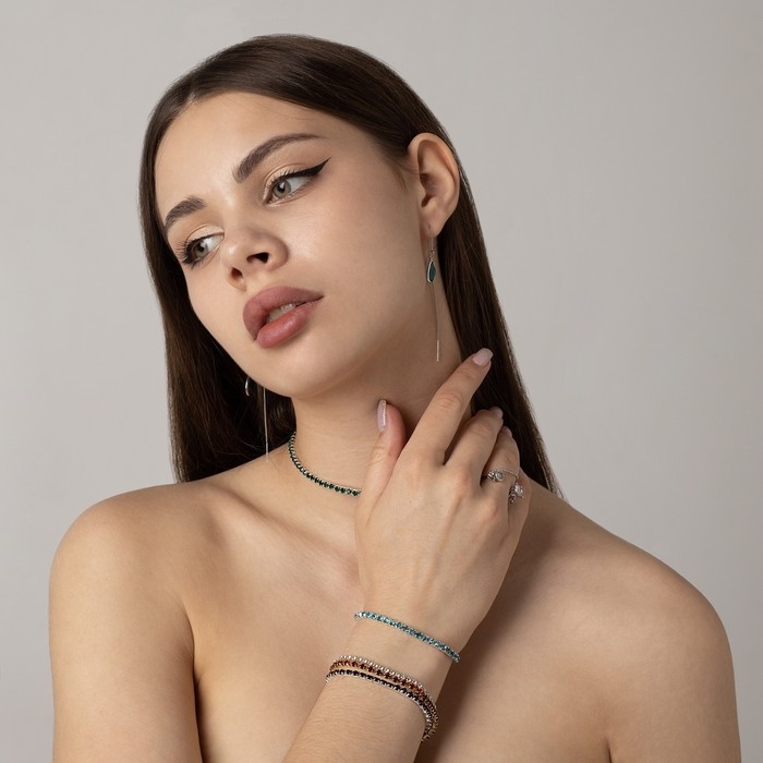 Браслет со стразами «Сияй» тонкая нить, цвет красный в серебре, 18 см Браслет со стразами «Сияй» тонкая нить, цвет красный в серебре, 18 см