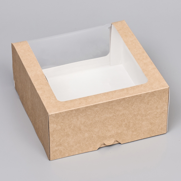 Кондитерская упаковка с окном, крафт, 21 х 21 х 10 см Кондитерская упаковка с окном, крафт, 21 х 21 х 10 см