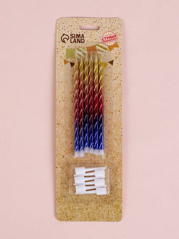 Свечи для торта Свечи для торта "Высокая спираль", 6 шт, градиент желтый, красный, синий