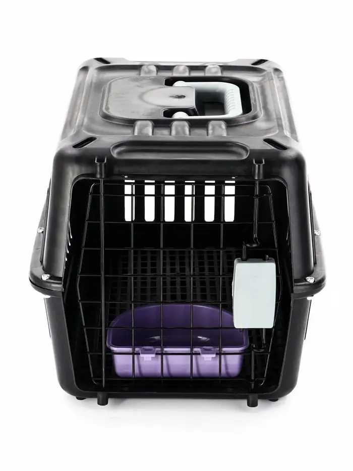 Переноска для животных с сеткой и миской пластиковая 44 х 31 х 27 см, чёрная Переноска для животных с сеткой и миской пластиковая 44 х 31 х 27 см, чёрная