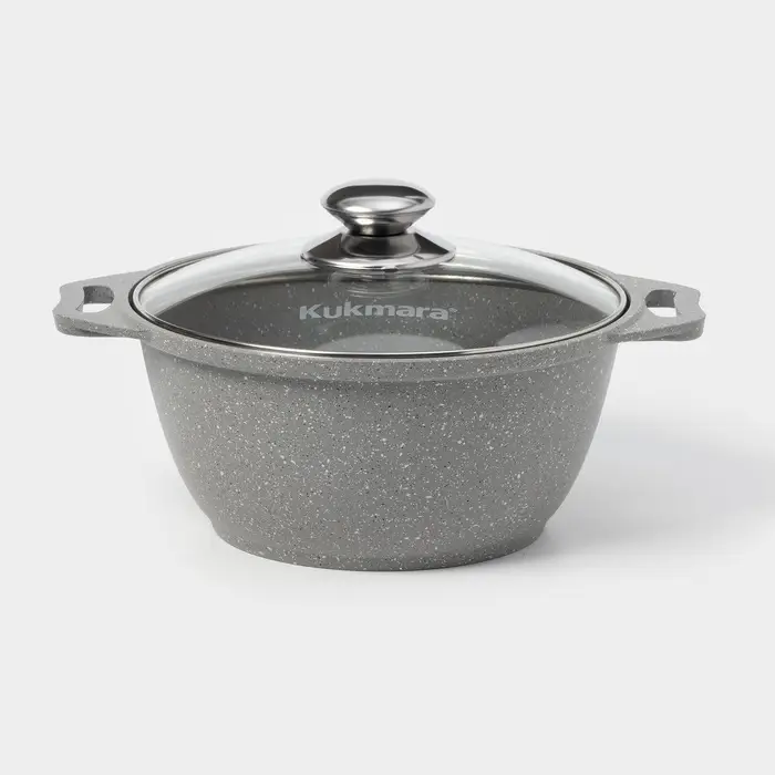 Кастрюля KUKMARA, 2 л, d=20 см, h=10.5 см, антипригарное покрытие, литой алюминий, серая