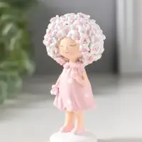 Сувенир полистоун "Малышка с цветочной шевелюрой в розовом платье" 4,5х4х9 см