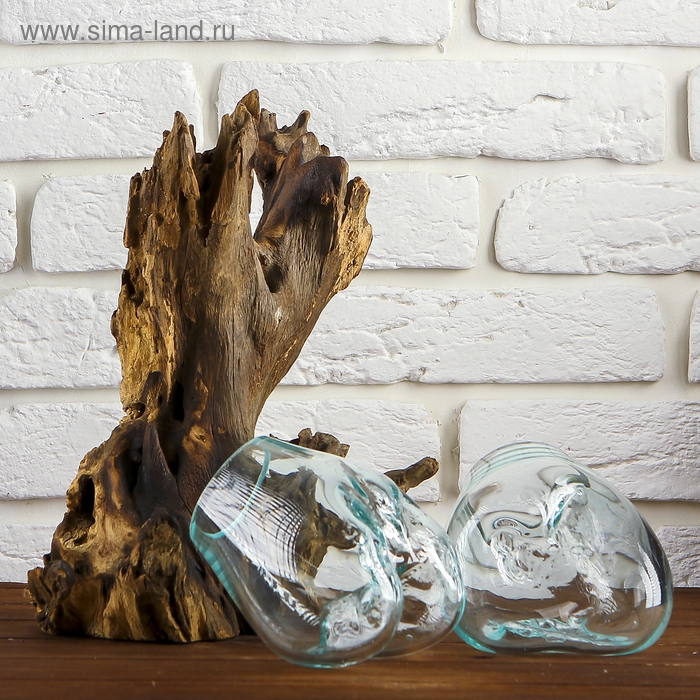 Вазон стекло на дереве  Вазон стекло на дереве "Двойное великолепие" 40х24х17 см