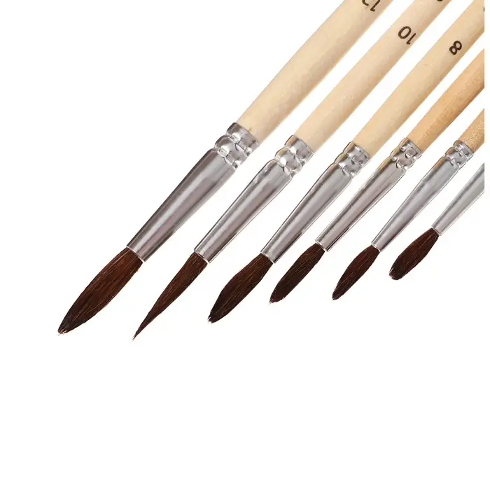 Набор кистей для рисования, белка, 6 штук: № 2, 4, 6, 8, 10, 12, Calligrata, круглые, деревянная ручка, международный размер