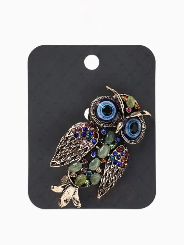 Брошь &laquo;Сова&raquo;, разноцветная в чернёном золоте