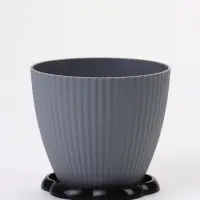 Горшок для цветов пластиковый Ribbed, 1 л, d=13.5 см, h=12 см, поддон МИКС, серый