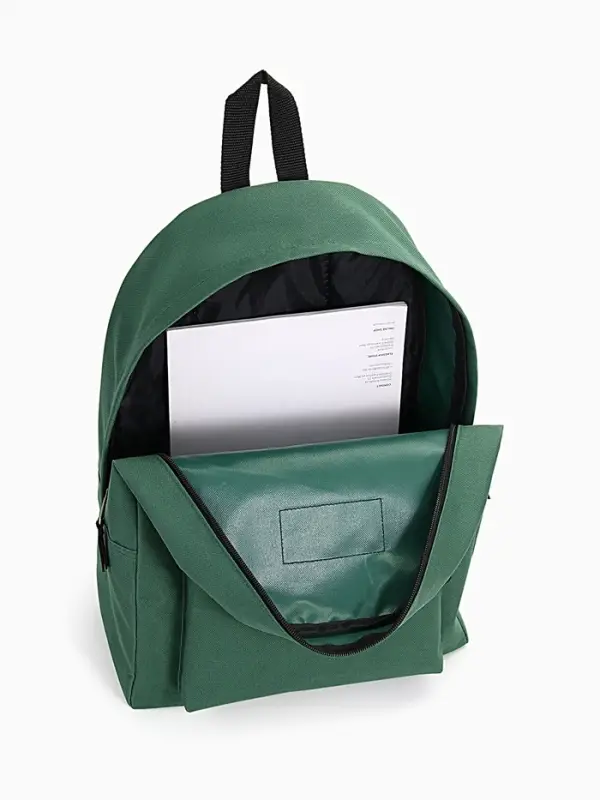 Рюкзак школьный на молнии, с карманом, однотонный, размер 30&times;14&times;41 см, насыщенно-зелёный