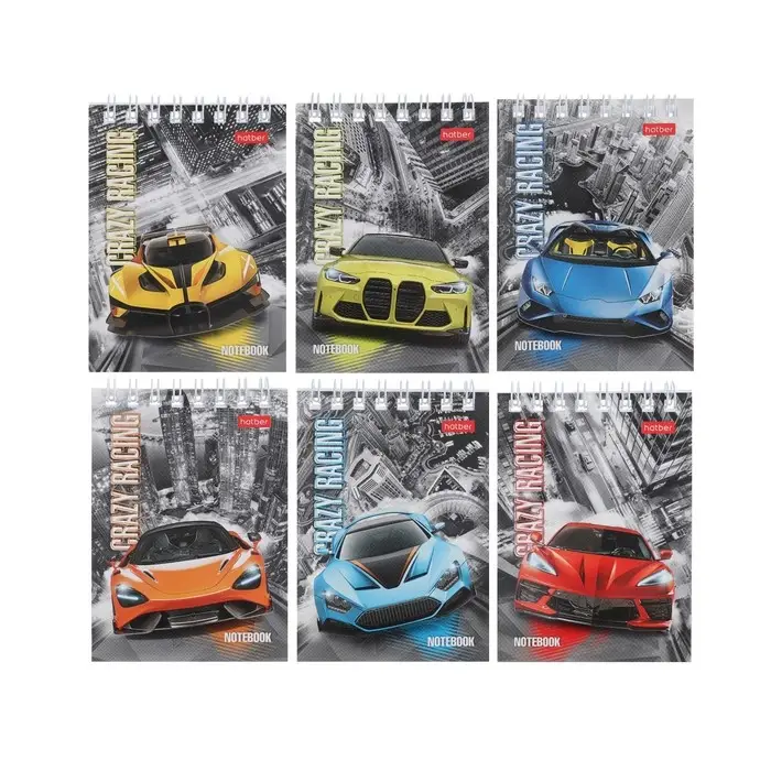 Блокнот А7, 40 листов в клетку на гребне Hatber «Автопанорама», обложка мелованный картон, блок 65 г/м², МИКС 6 видов