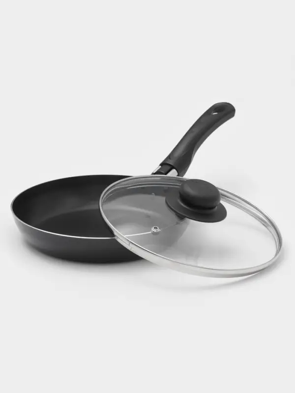 Сковорода Consul, d=20 см, пластиковая ручка, стеклянная крышка, антипригарное покрытие, алюминий, чёрная