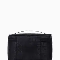 Косметичка-сундучок на молнии, на подкладке, с ручкой, зеркалом, с буквами, чёрная