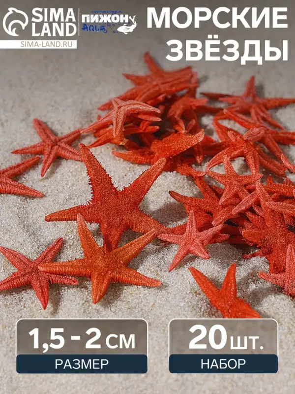 Набор натуральных морских звезд, 1.5-2 см, 20 шт., красный