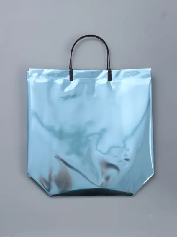 Пакет подарочный ПВХ, голография, голубой, пластикова ручка, 32&times;28&times;11 см