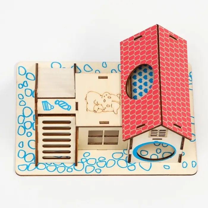 Комплекс-площадка для грызунов, 19&times;14 см, 2 домика и горка, фанера