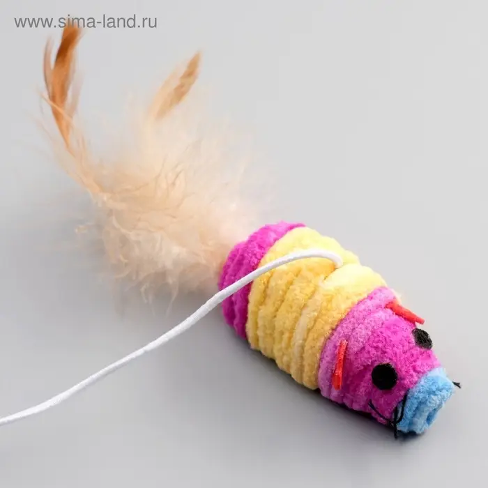 Дразнилка, 40 см, с махровой мышкой 7 см, на деревянной палочке, МИКС