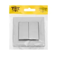 Выключатель проходной TOT Matte Glass, 10 А, 2 клавиши, скрытый монтаж, стеклянная рамка, серебристый