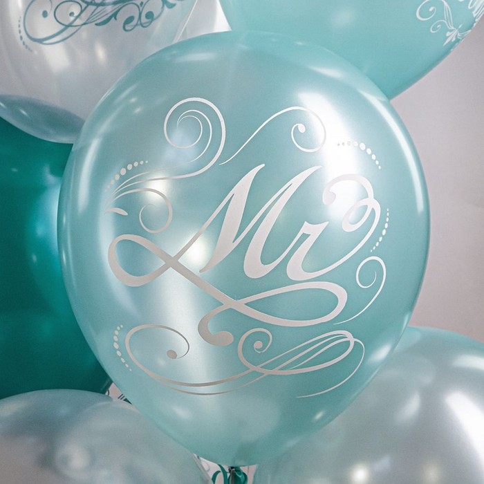 Шар латексный 12" &laquo;Свадьба. Бирюза&raquo;, шелкография, 2-сторонний, 5 дизайнов, набор 25 шт.