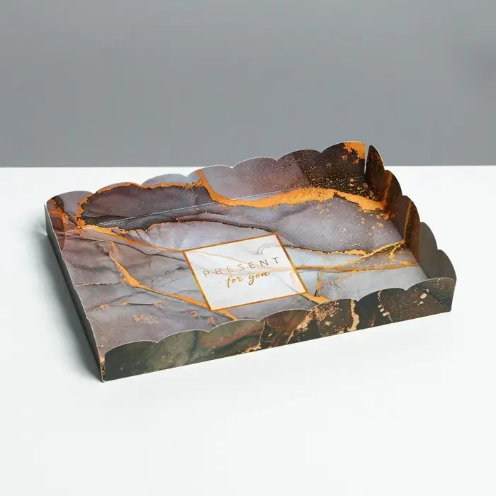 Коробка для печенья, кондитерская упаковка с пластиковой крышкой, «Мрамор», 22 х 15 х 3 см