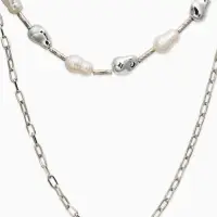 Колье "Жемчуг" борокко, цепь, удлиненное, 2 яруса, цвет белый в серебре