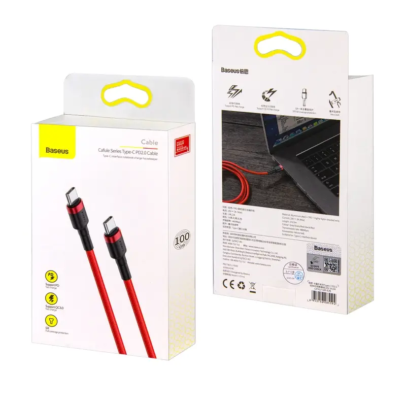 Кабель Type-C на Type-C 1M 3A Cafule series Baseus красный CATKLF-G09