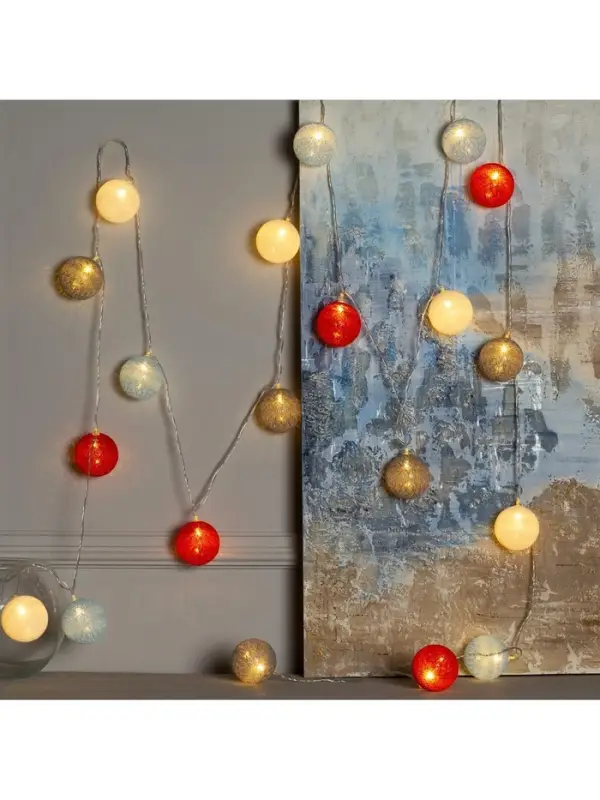 Гирлянда &laquo;Нить&raquo; 5 м с насадками &laquo;Клубки красно-голубые&raquo;, IP20, прозрачная нить, 20 LED, свечение тёплое белое, 220 В