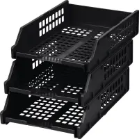 Набор лотков для бумаг &laquo;Стамм&raquo; STRONG, горизонтальный, на металлических стержнях, 3 отделения, чёрный