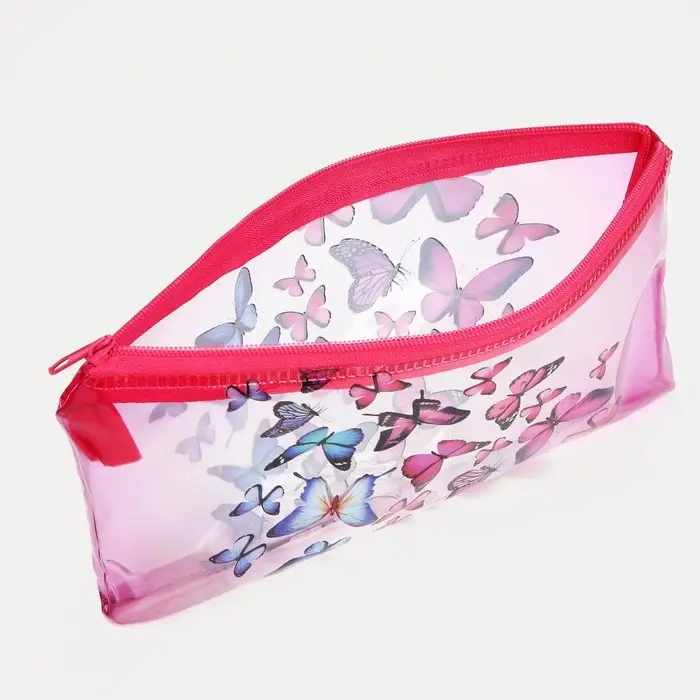 Косметичка-пенал на молнии, с рисунком «Бабочки», розовая