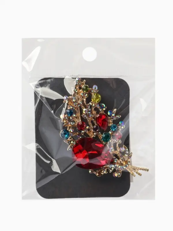 Брошь &laquo;Лист&raquo; осенний, ажур, стразы, цветная в золоте