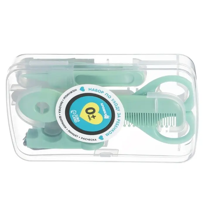 Набор по уходу за ребенком, 5 предметов: расческа, пинцет, ножницы, книпсер, пилка, зеленый