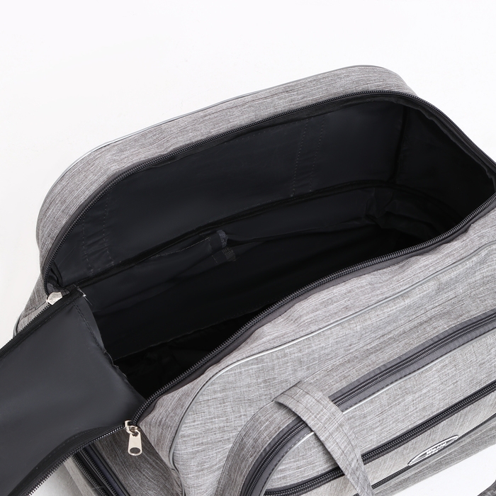 Сумка дорожная на колёсах, отдел на молнии, с увеличением, 2 наружных кармана, цвет серый Сумка дорожная на колёсах, отдел на молнии, с увеличением, 2 наружных кармана, цвет серый