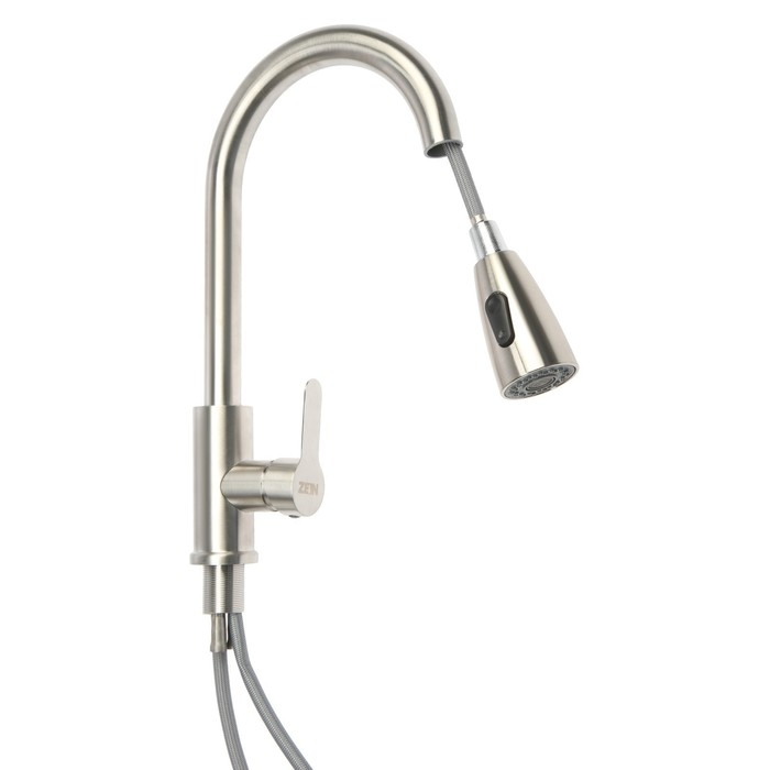 Смеситель для кухни ZEIN Z2940, выдвижной излив, 2 режима, картридж 35 мм, нерж.сталь, сатин Смеситель для кухни ZEIN Z2940, выдвижной излив, 2 режима, картридж 35 мм, нерж.сталь, сатин