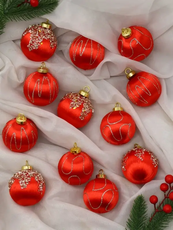 Набор шаров пластик d-6 см, 12 шт Набор шаров пластик d-6 см, 12 шт "Капризы зимы" красный