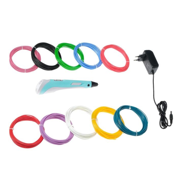 Комплект 3Д ручка с дисплеем голубая + пластик ABS 10 цветов по 10 метров Комплект 3Д ручка с дисплеем голубая + пластик ABS 10 цветов по 10 метров