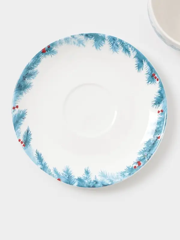 Чайная пара новогодняя &laquo;Зимний вечер&raquo;, 2 предмета: чашка 210 мл, блюдце d=15.5 см, фарфор, белая