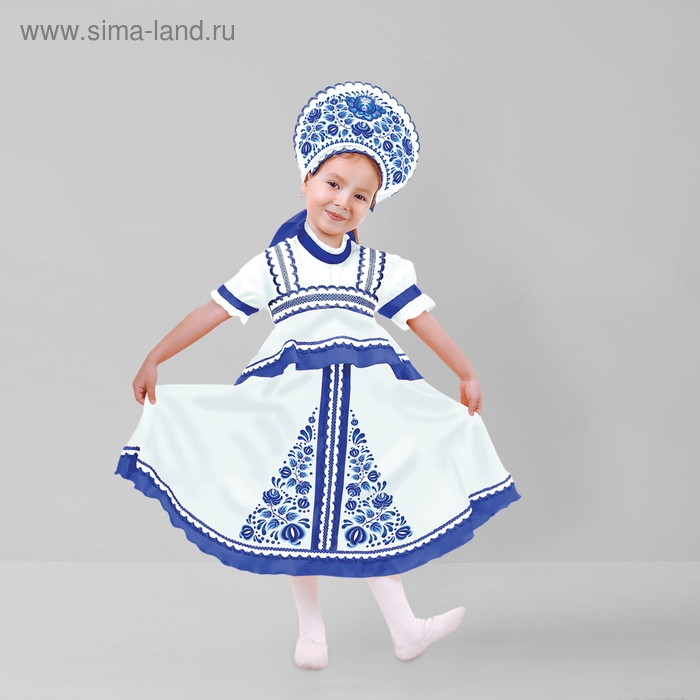 Карнавальный русский костюм «Синие цветы», платье-сарафан, кокошник, цвет белый, р-р 32, рост 122- 128 см Карнавальный русский костюм «Синие цветы», платье-сарафан, кокошник, цвет белый, р-р 32, рост 122- 128 см
