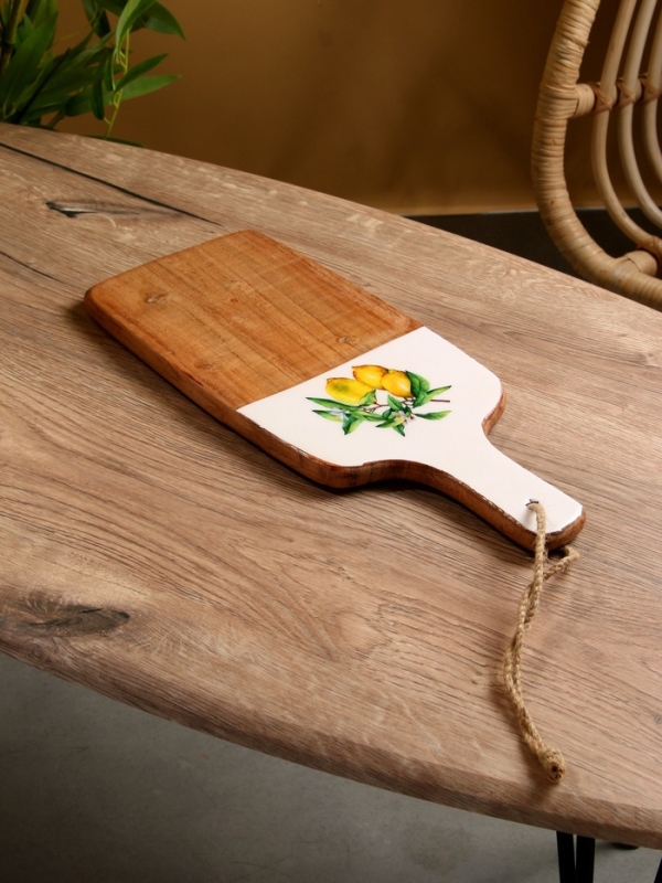 Доска разделочная прямоугольная "Лимоны" дерево манго 41х18 см