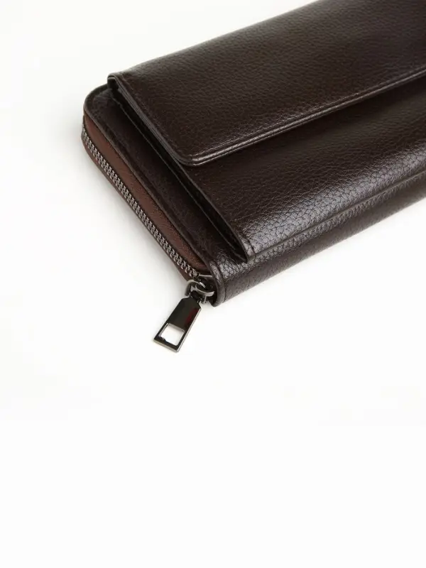 Портмоне-клатч мужской на молнии TEXTURA, коричневое