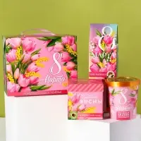 Подарочный набор &laquo;8 марта&raquo;, чай зелёный со вкусом жасмина 50 г., печенье брауни 120 г., конфеты с шоколадной начинкой 110 г.