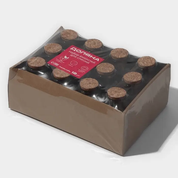 Набор баночек для специй с пробковой крышкой Доляна &laquo;Парфе&raquo;, 180 мл, 11&times;5 см, 12 шт., стекло