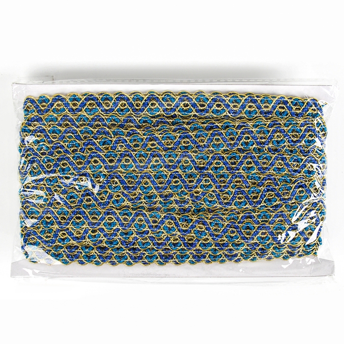 Тесьма «Змейка», сине-голубая с золотом, 1,5 см, 25 м Тесьма «Змейка», сине-голубая с золотом, 1,5 см, 25 м
