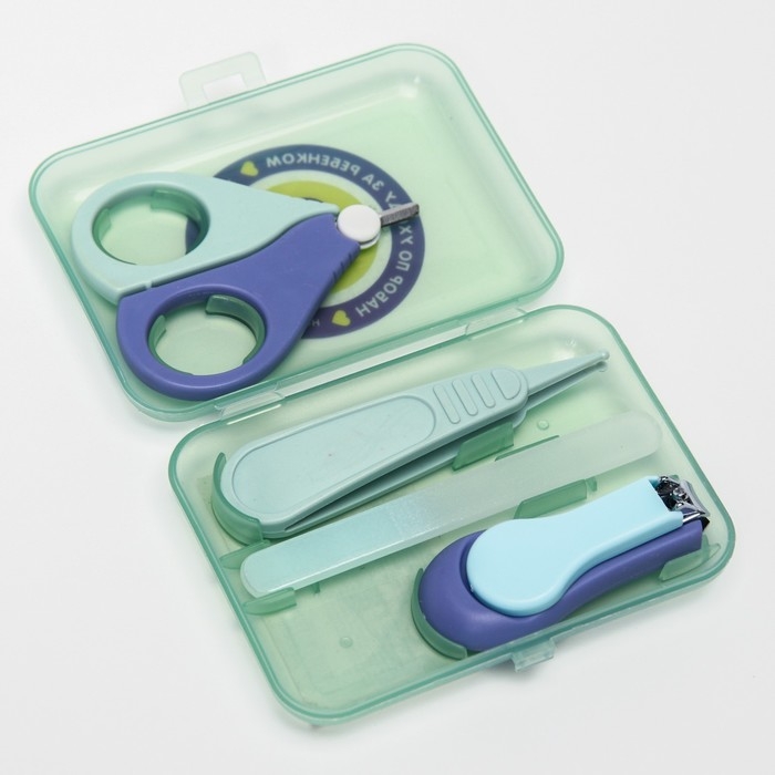 Детский маникюрный набор (ножницы, книпсер, пилка, пинцет), цвет голубой Детский маникюрный набор (ножницы, книпсер, пилка, пинцет), цвет голубой