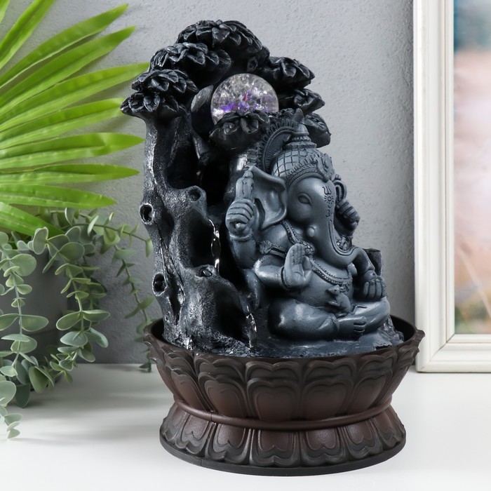 Фонтан настольный с подсветкой Фонтан настольный с подсветкой "Ганеша сидит под деревом" серый 20,5х20,5х30 см