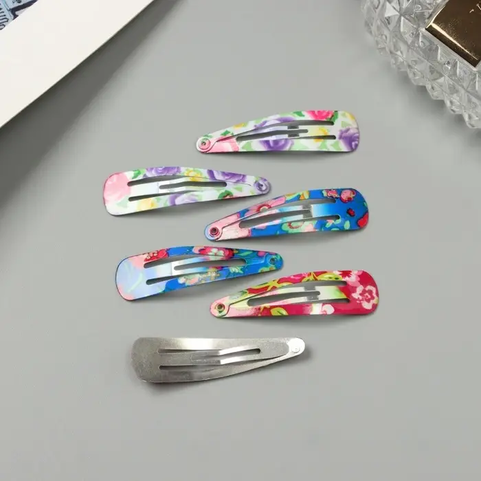 Невидимка для волос  Невидимка для волос "Селена" (набор 6 шт) цветочное ассорти, 4,5 см