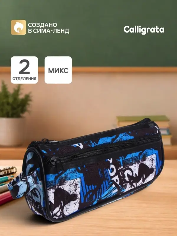 Пенал школьный на молнии Calligrata &laquo;Спорт&raquo;, 2 отделения, с принтом, текстиль, МИКС