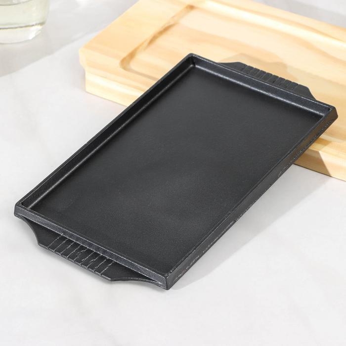 Сковорода чугунная «Прямоугольник», 25×14 см, на деревянной подставке