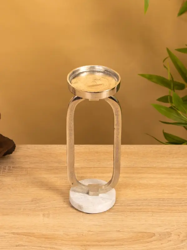 Подсвечник  Подсвечник "Эллипс" 9х8,5х24,5 см, d 7,5 см, алюминий, мрамор